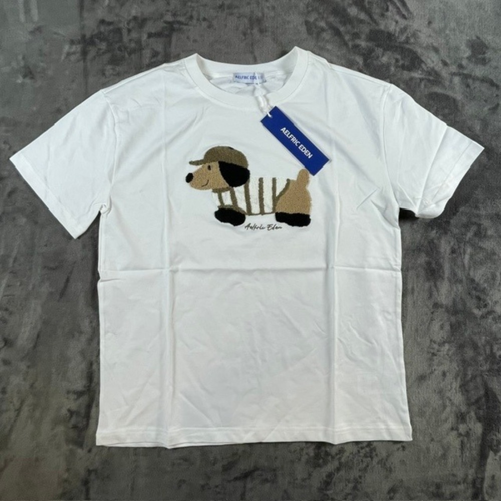 Aelfric Eden Cartoon Dog Embroidery Oversized Tee White S